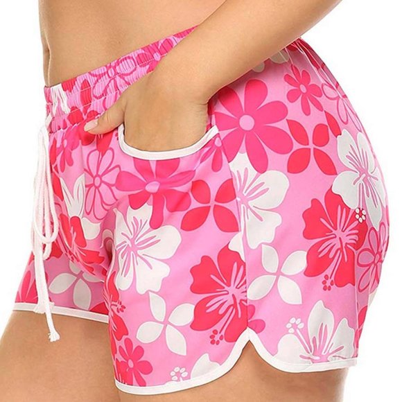 Tropical Print Swim Shorts with Pockets Womens Plus Size 20 Pink Swimwear - Picture 5 of 9